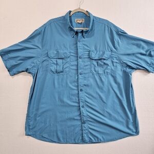 Duluth Trading Mens Shirt 2XL‎ Bright Blue 100% Nylon Short Sleeve